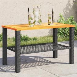 Table de jardin noir 70x38x42 cm résine tressée et bois acacia