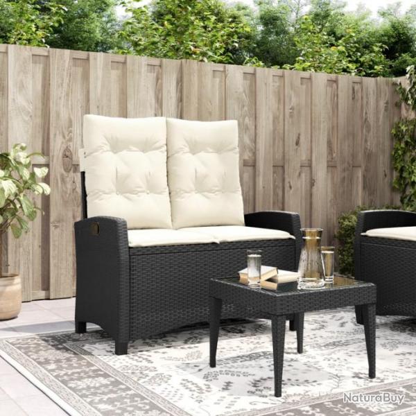 Banc inclinable de jardin avec coussins noir rsine tresse