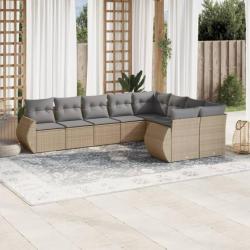 Salon de jardin avec coussins 9 pcs beige résine tressée