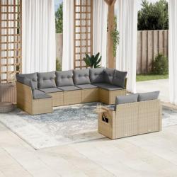 Salon de jardin avec coussins 9 pcs beige résine tressée