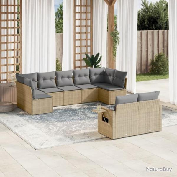 Salon de jardin avec coussins 9 pcs beige rsine tresse