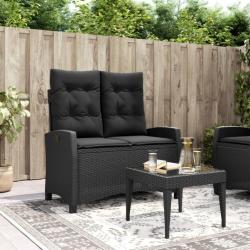 Banc inclinable de jardin avec coussins noir résine tressée