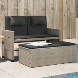 Banc inclinable de jardin et coussins gris clair résine tressée