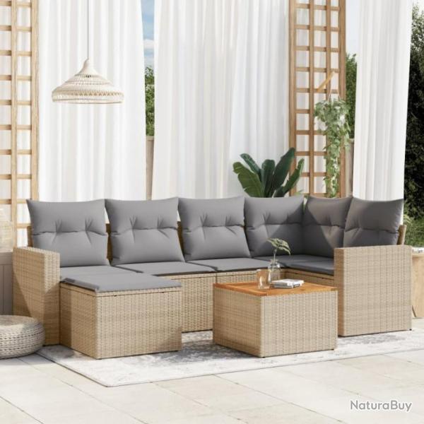 Salon de jardin avec coussins 7pcs mlange beige rsine tresse