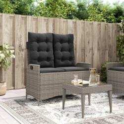 Banc inclinable de jardin avec coussins gris résine tressée