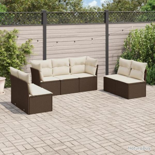 Salon de jardin avec coussins 7 pcs marron rsine tresse