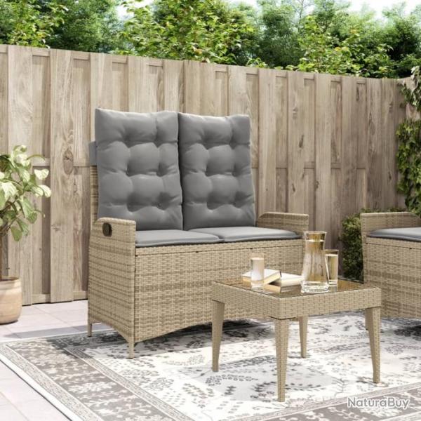 Banc inclinable de jardin avec coussins beige rsine tresse