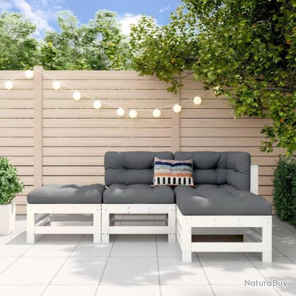 Salon de jardin 4 pcs blanc bois de pin massif