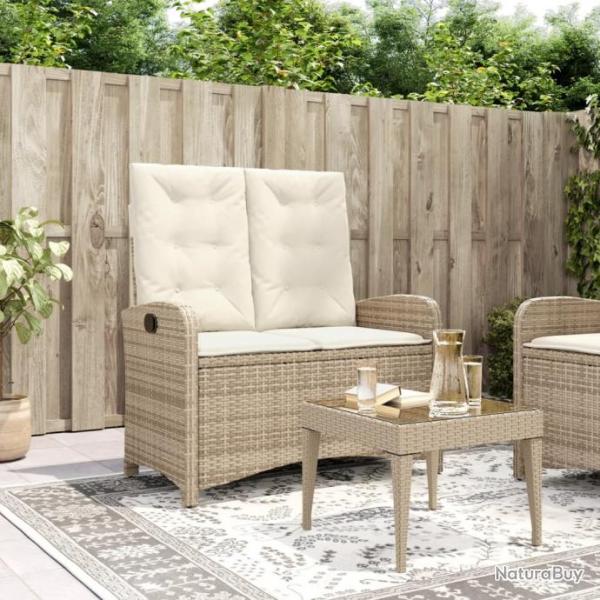 Banc inclinable de jardin avec coussins beige rsine tresse