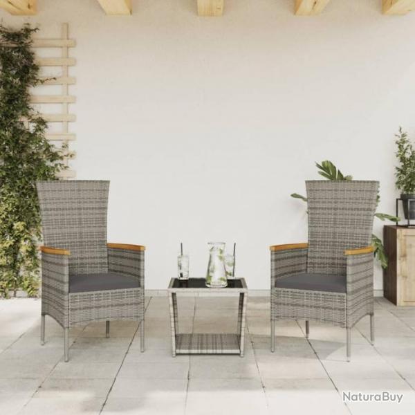 Ensemble  manger de jardin 3 pcs coussins gris rsine tresse