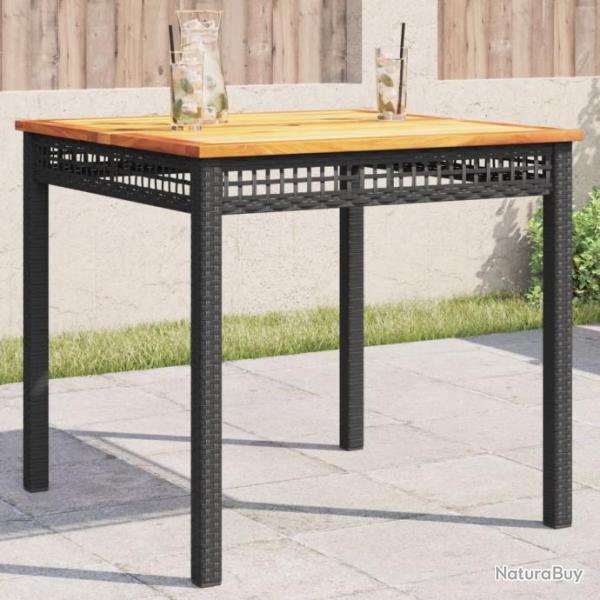 Table de jardin noir 80x80x75 cm rsine tresse et bois acacia