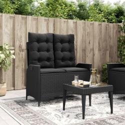 Banc inclinable de jardin avec coussins noir résine tressée