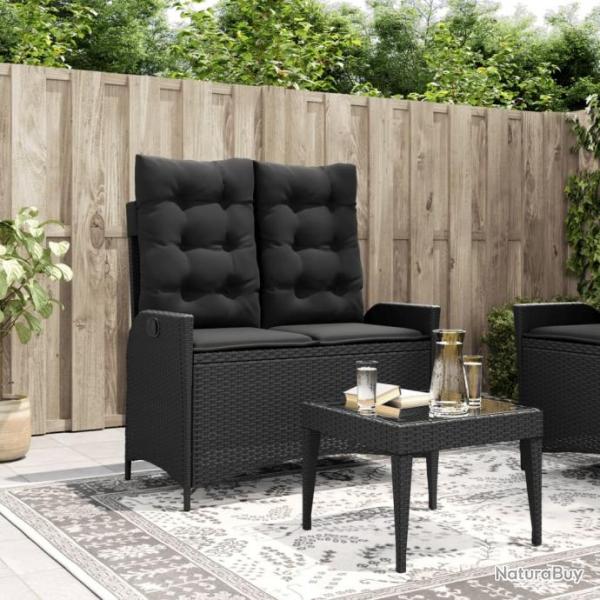 Banc inclinable de jardin avec coussins noir rsine tresse