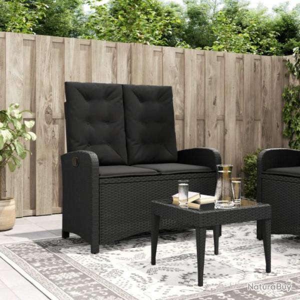 Banc inclinable de jardin avec coussins noir rsine tresse