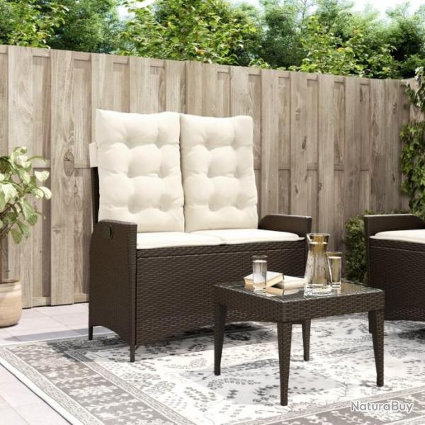 Banc inclinable de jardin avec coussins marron rsine tresse