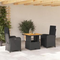 Ensemble à manger de jardin avec coussins 3 pcs Noir