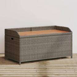 Banc de rangement gris résine tressée et bois d'acacia