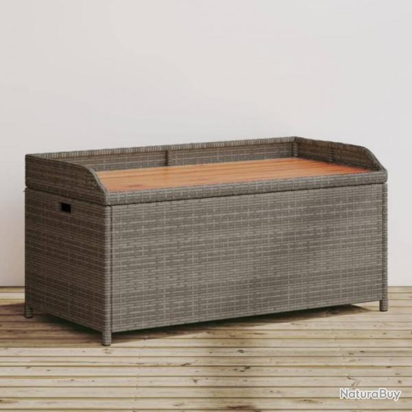 Banc de rangement gris rsine tresse et bois d'acacia