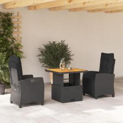 Ensemble à manger de jardin avec coussins 3 pcs Noir