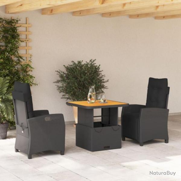 Ensemble  manger de jardin avec coussins 3 pcs Noir