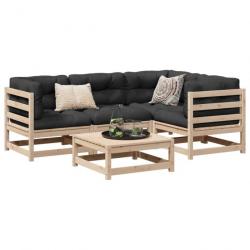 Salon de jardin 5 pcs avec coussins bois de pin massif