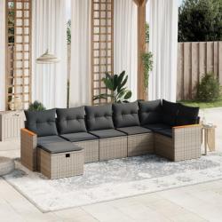 Salon de jardin avec coussins 7 pcs gris résine tressée