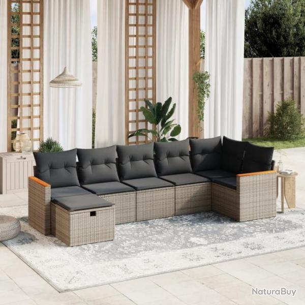 Salon de jardin avec coussins 7 pcs gris rsine tresse