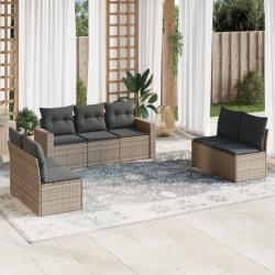 Salon de jardin avec coussins 7 pcs gris résine tressée