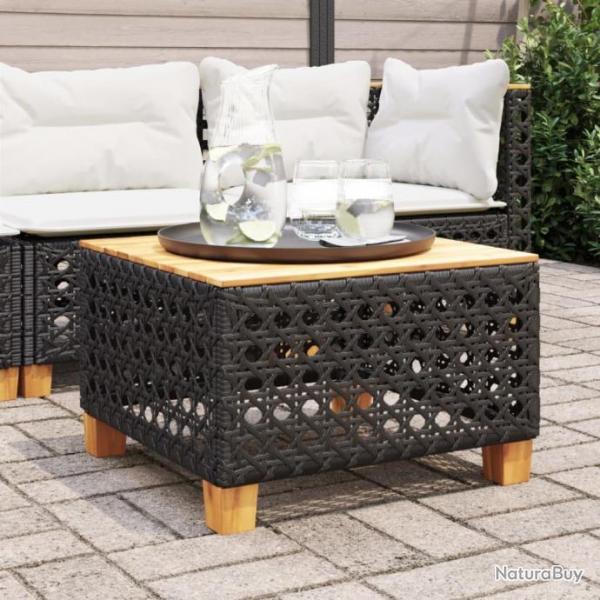 Table de jardin noir 55x55x36 cm rsine tresse et bois acacia