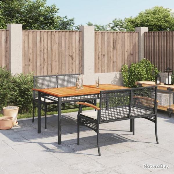 Ensemble  manger de jardin avec coussins 3 pcs Noir