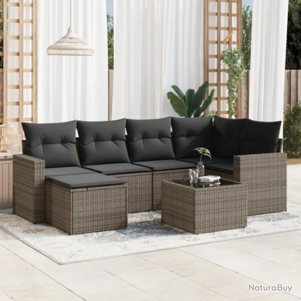 Salon de jardin avec coussins 7 pcs gris rsine tresse