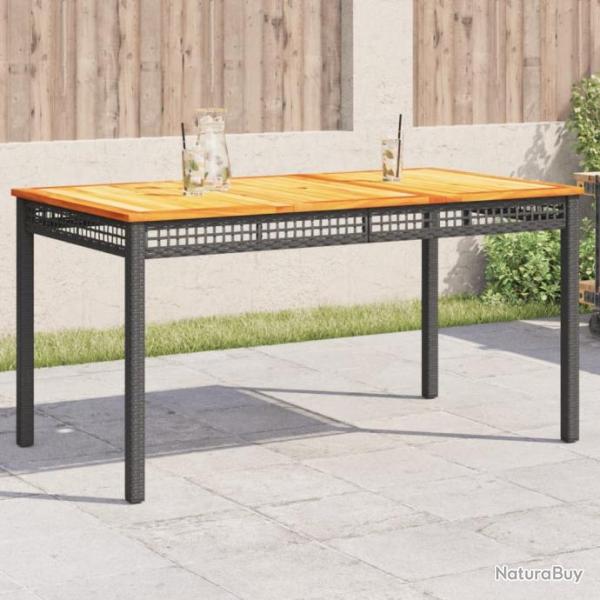 Table de jardin noir 140x80x75 cm rsine tresse et bois acacia