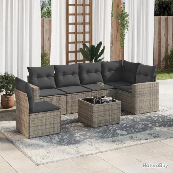 Salon de jardin avec coussins 7 pcs gris rsine tresse