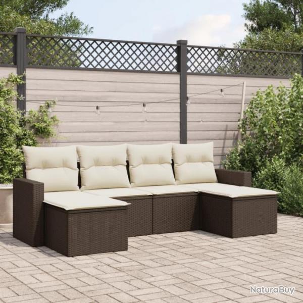 Salon de jardin avec coussins 6 pcs marron rsine tresse