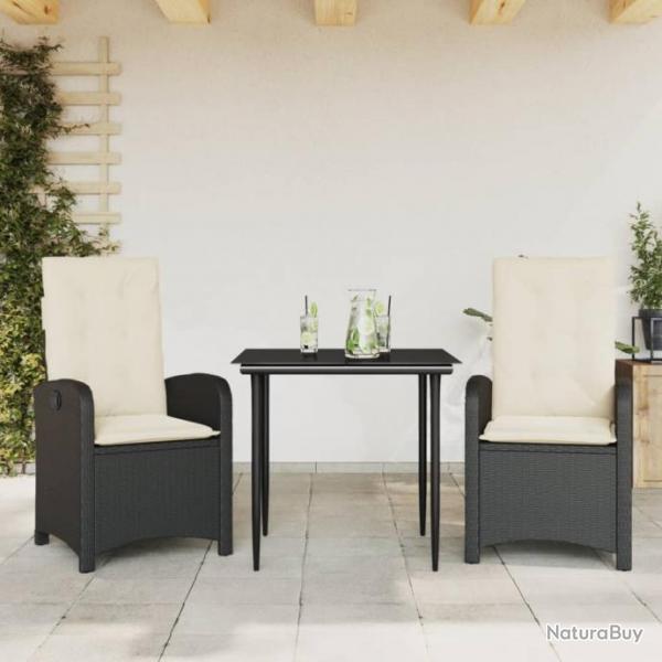 Ensemble  manger de jardin avec coussins 3 pcs Noir