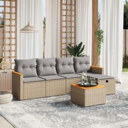 Salon de jardin avec coussins 6pcs mélange beige résine tressée