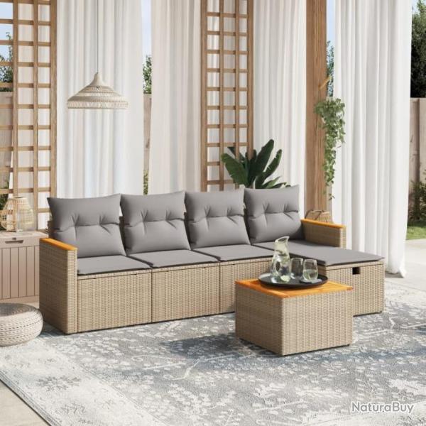 Salon de jardin avec coussins 6pcs mlange beige rsine tresse