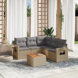 Salon de jardin avec coussins 6pcs mélange beige résine tressée