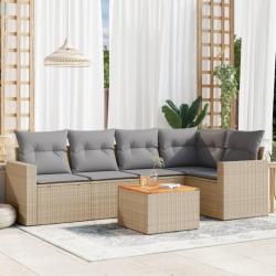 Salon de jardin avec coussins 6pcs mélange beige résine tressée