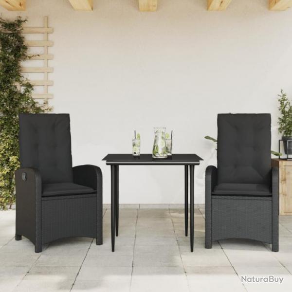 Ensemble  manger de jardin avec coussins 3 pcs Noir