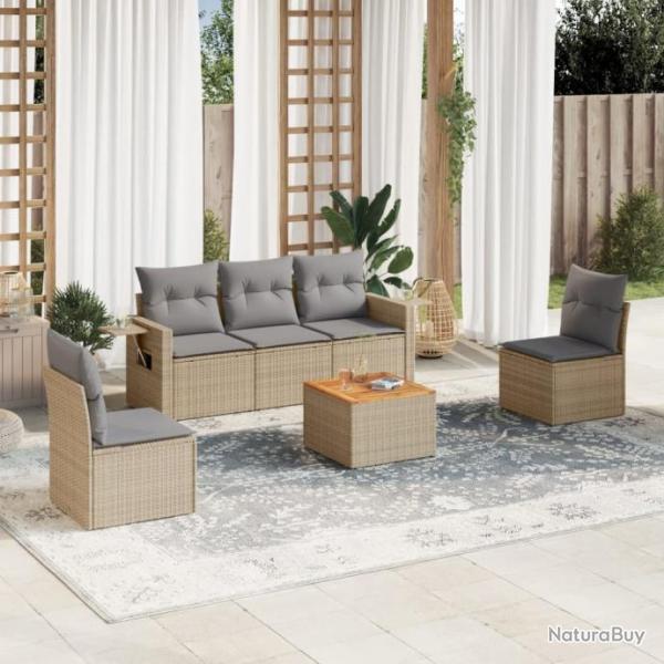 Salon de jardin avec coussins 6pcs mlange beige rsine tresse