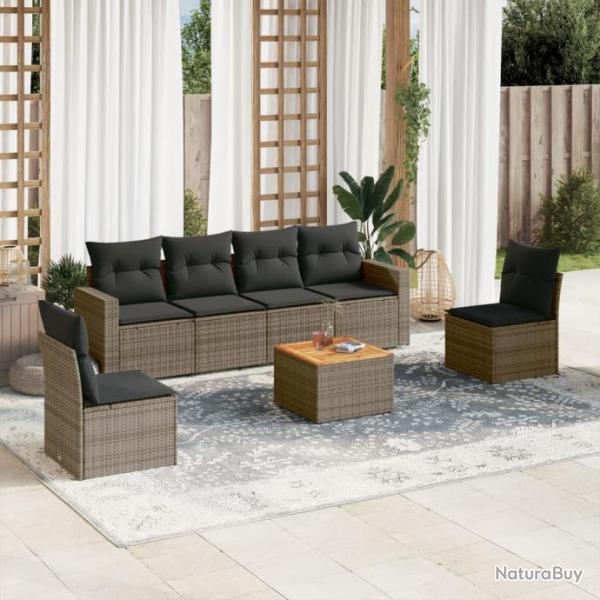 Salon de jardin avec coussins 7 pcs gris rsine tresse