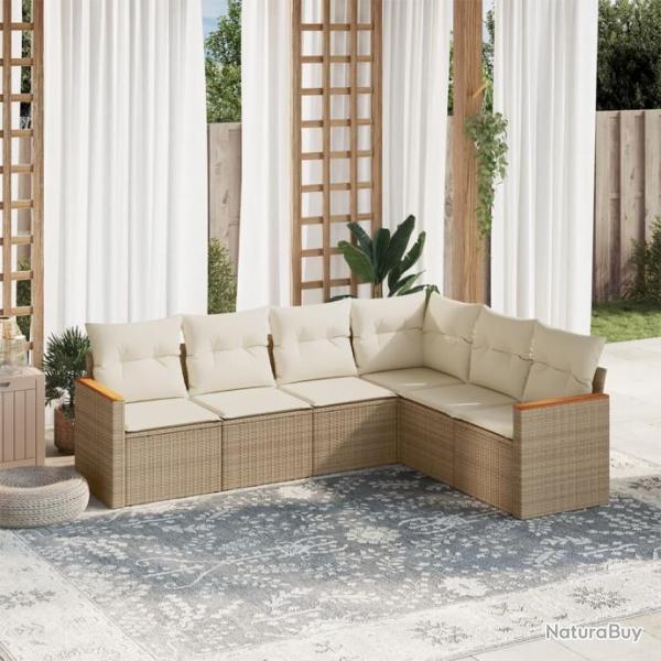 Salon de jardin avec coussins 6 pcs beige rsine tresse