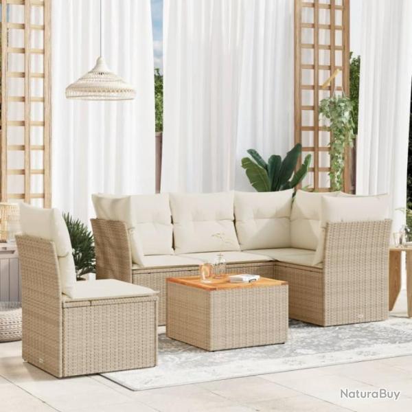 Salon de jardin avec coussins 6 pcs beige rsine tresse