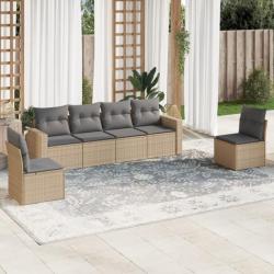 Salon de jardin avec coussins 6 pcs beige résine tressée