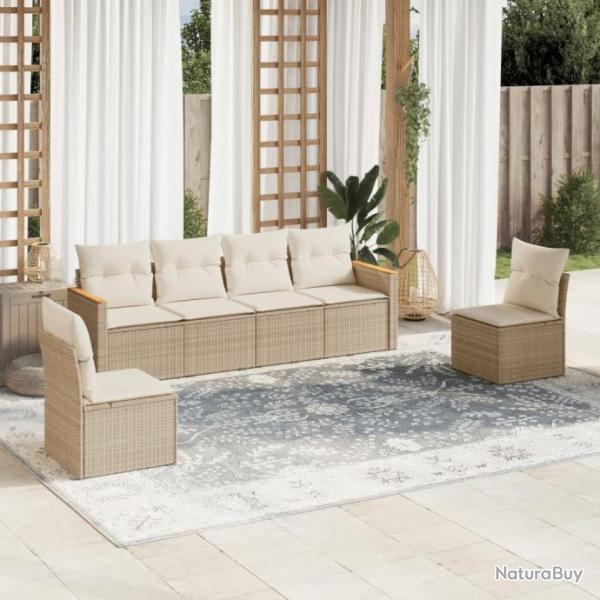 Salon de jardin avec coussins 6 pcs beige rsine tresse