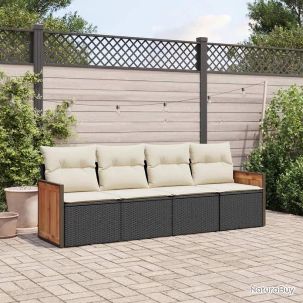 Salon de jardin 4 pcs avec coussins noir rsine tresse