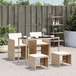 Ensemble à manger de jardin avec coussins 5pcs Beige poly rotin