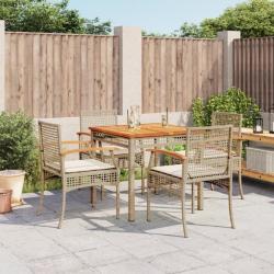 Ensemble à manger de jardin avec coussins 5pcs Beige poly rotin