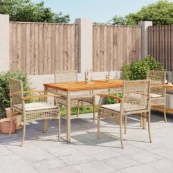 Ensemble à manger de jardin avec coussins 5pcs Beige poly rotin